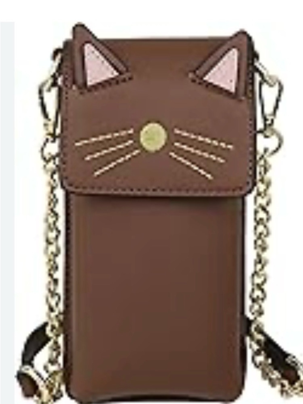 Cute Brown Cat Crossbody Phone Bag with Gold Chain